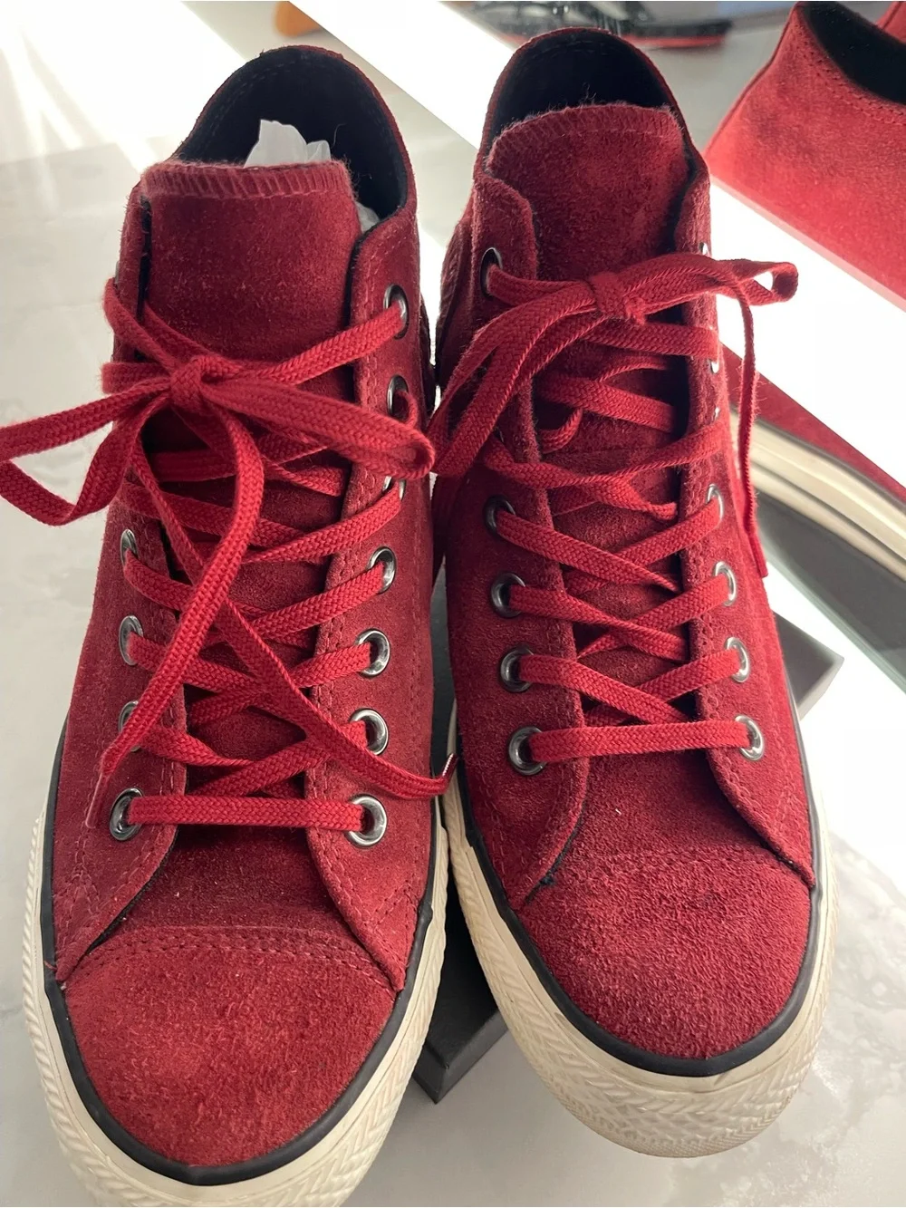 Women’s Suede High-Top Sneakers in Burgundy